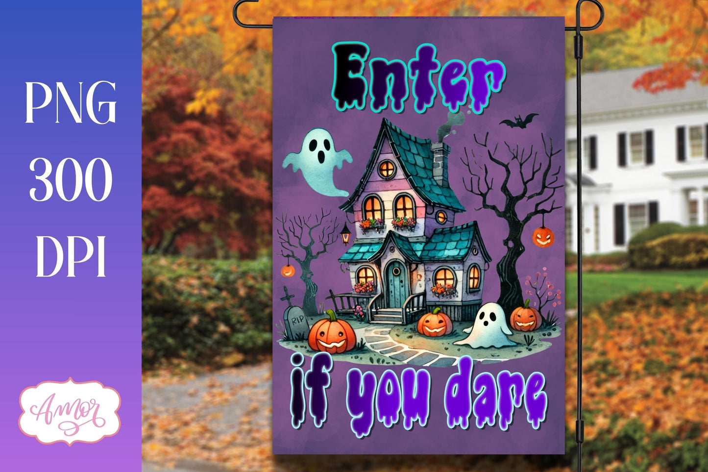 Enter if you dare Halloween garden flag sublimation design