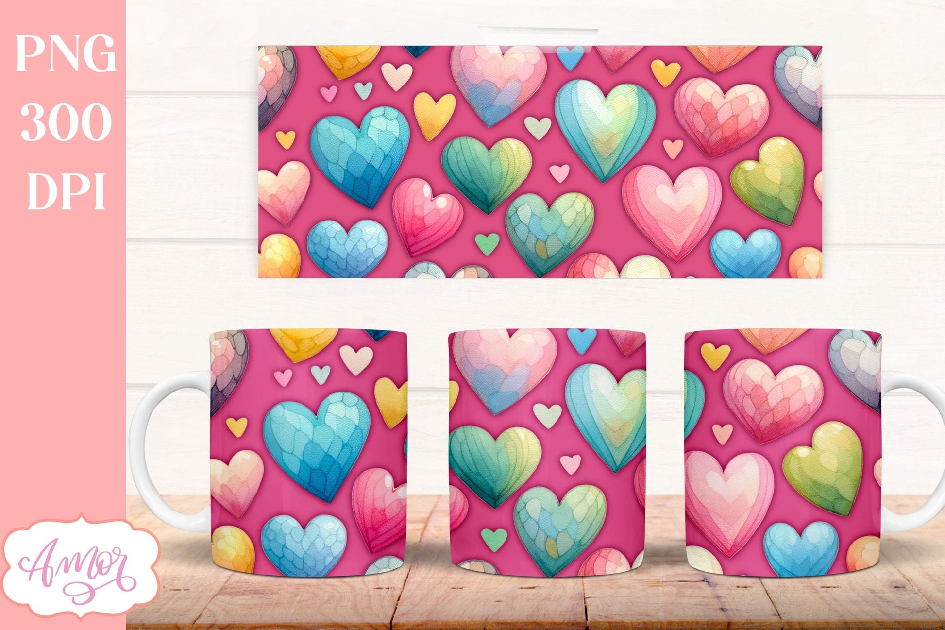 Valentine hearts Wraps for Sublimation Bundle | 6 mug design