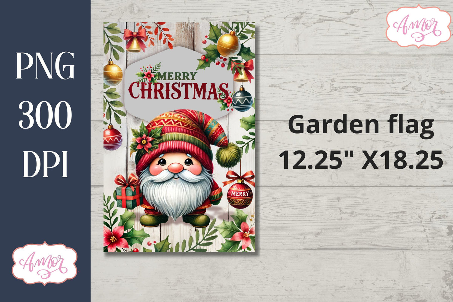 Merry Christmas garden flag sublimation PNG | Cute gnome