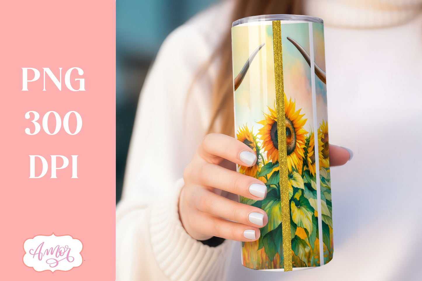 Highland cow and sunflowers 20 oz tumbler sublimation PNG