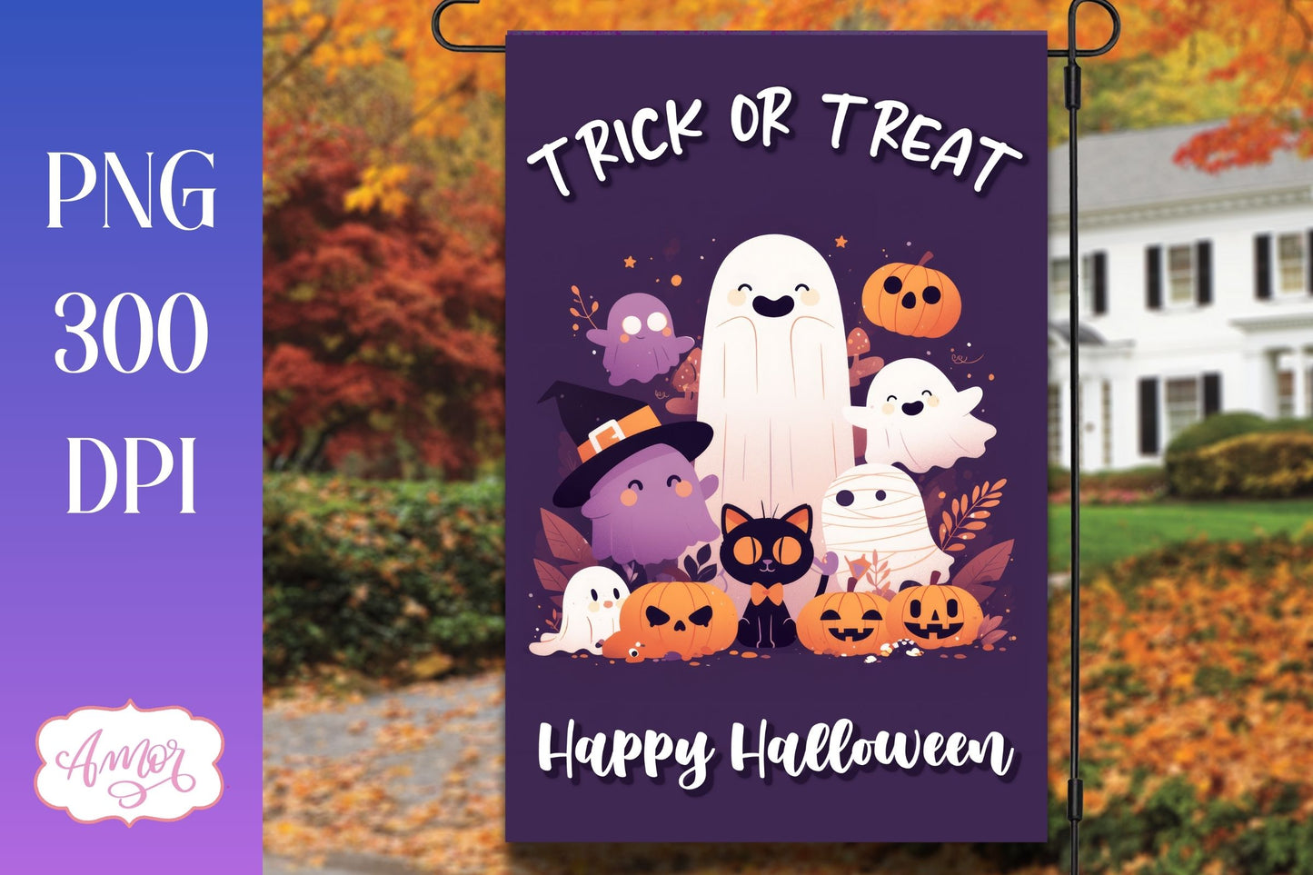 Trick or treat garden flag sublimation PNG | Halloween flag