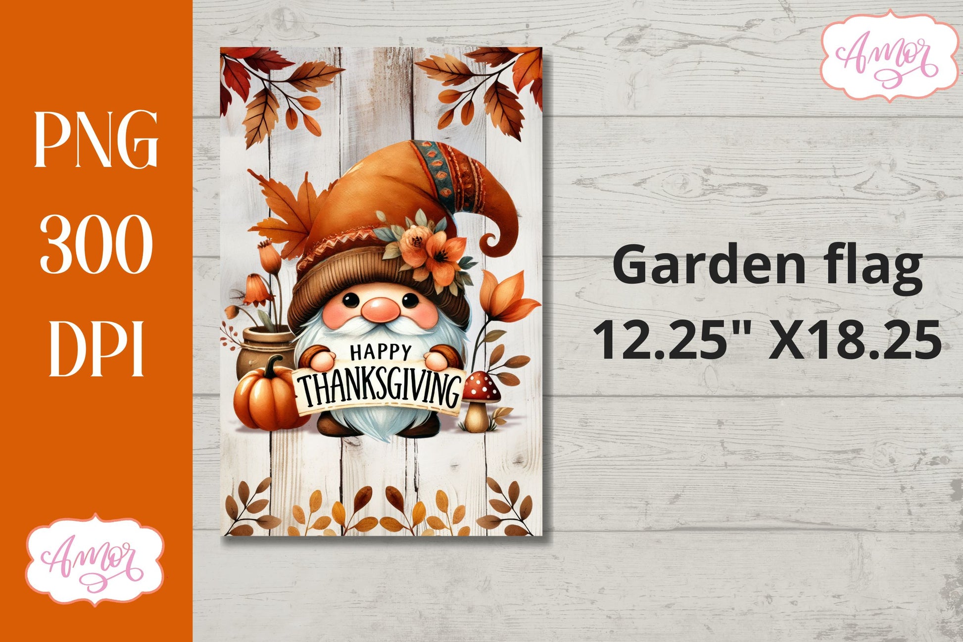 Happy thanksgiving garden flag sublimation | Cute gnome PNG