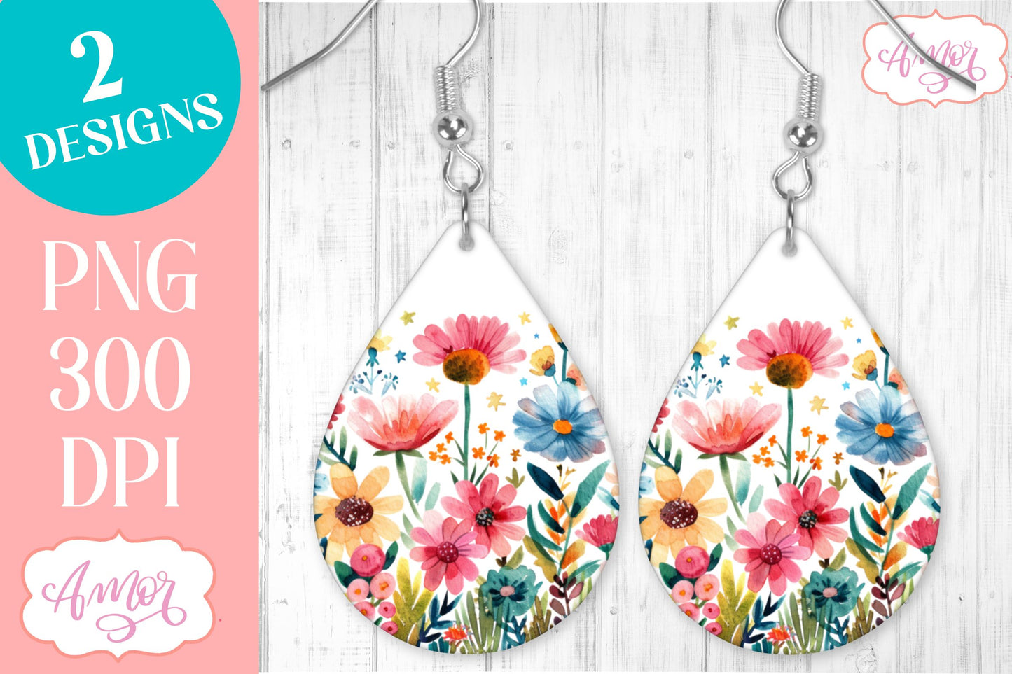 Wildlfower teardrop earrings for sublimation | Spring PNG