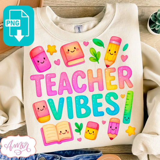Teacher vibes shirt PNG, Cute Teacher sublimation design