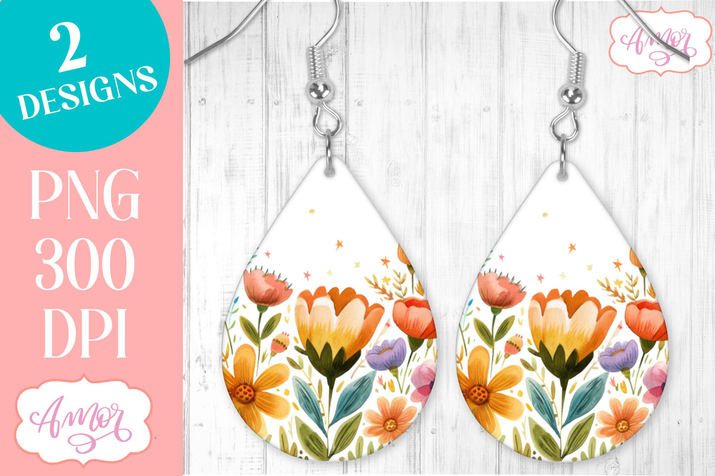 Wildlfower teardrop earrings for sublimation | Spring PNG