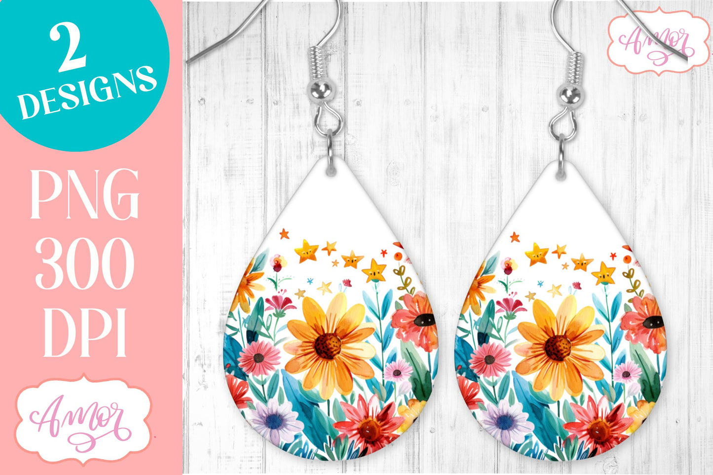 Wildlfower teardrop earrings for sublimation | Spring PNG