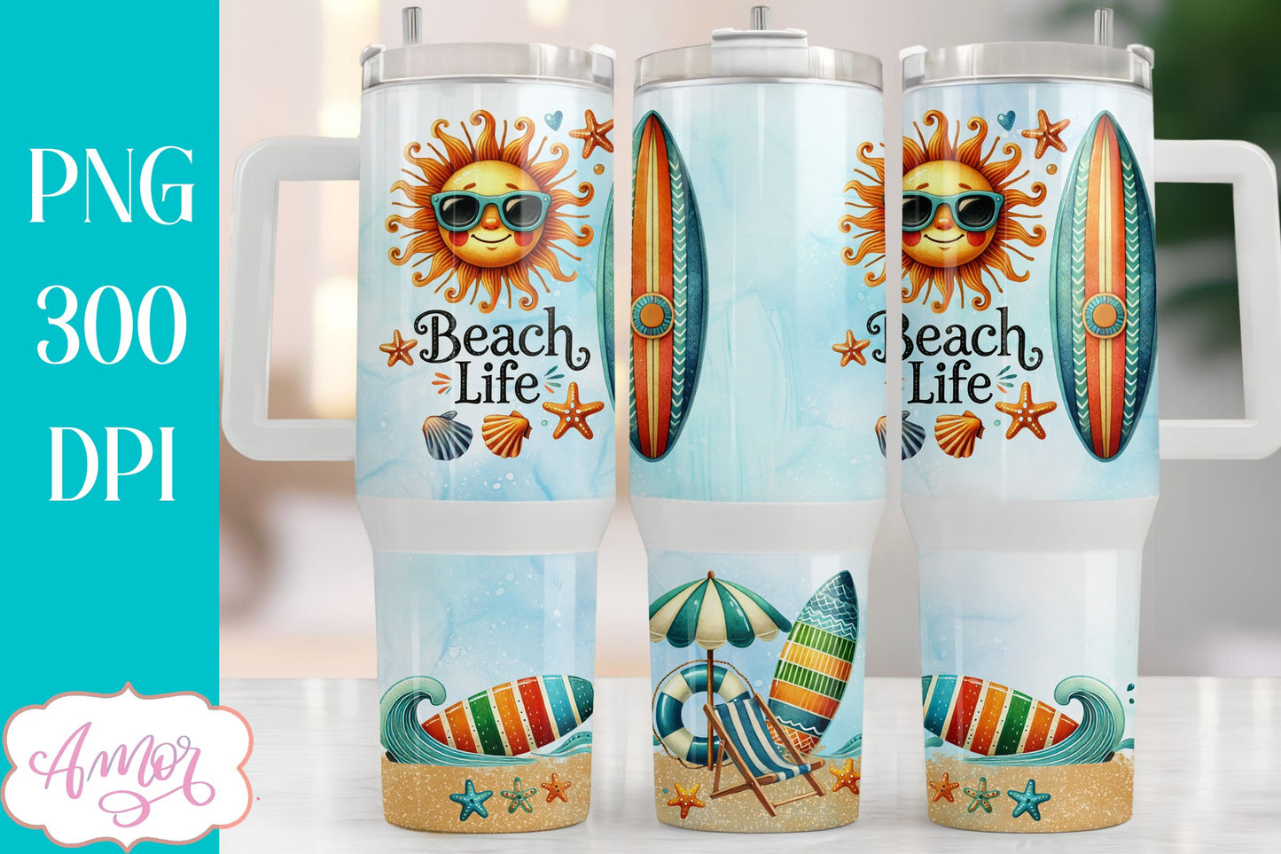 Beach life 40oz tumbler wrap PNG | Vacation tumbler design