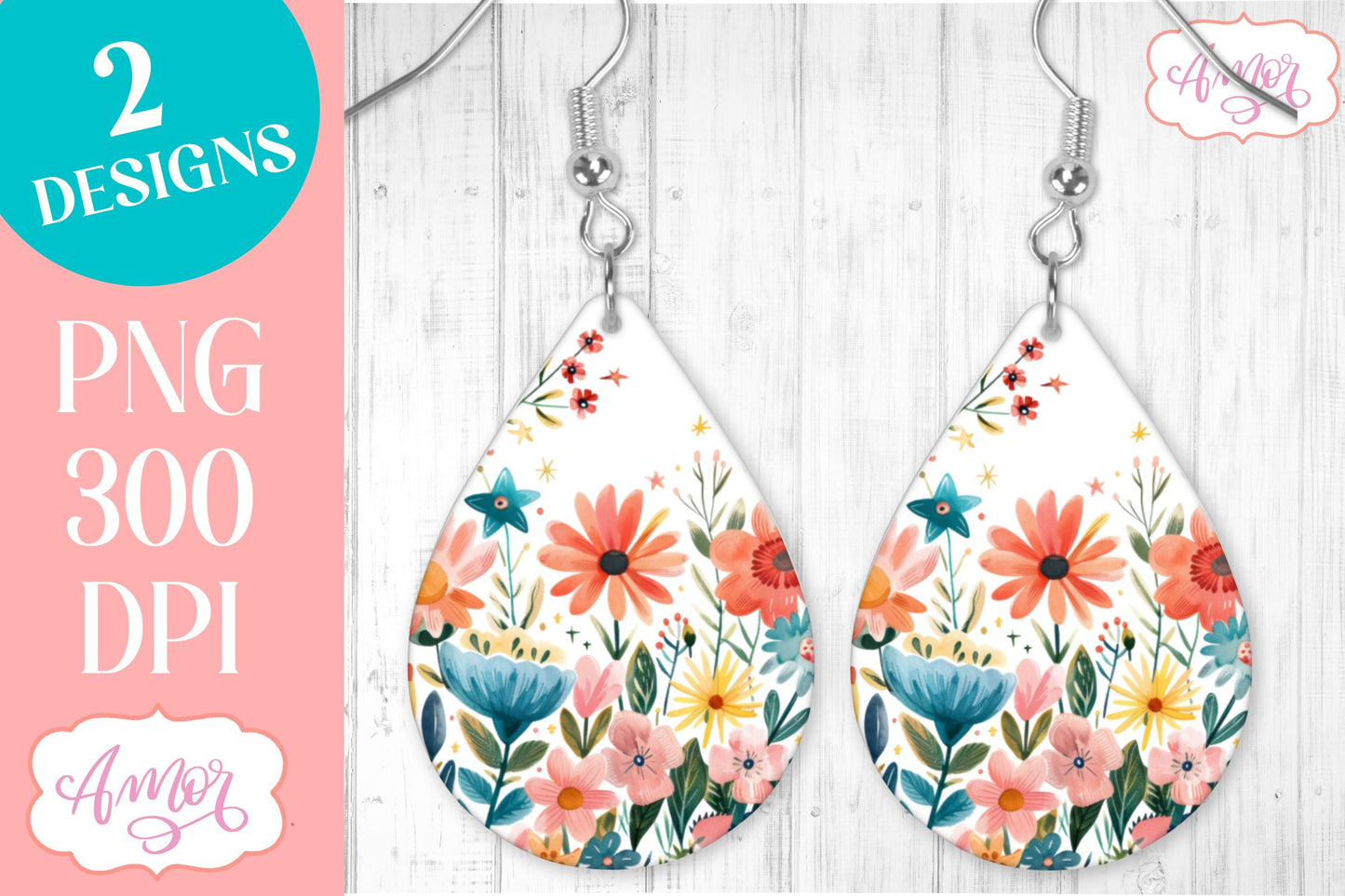 Wildlfower teardrop earrings for sublimation | Spring PNG