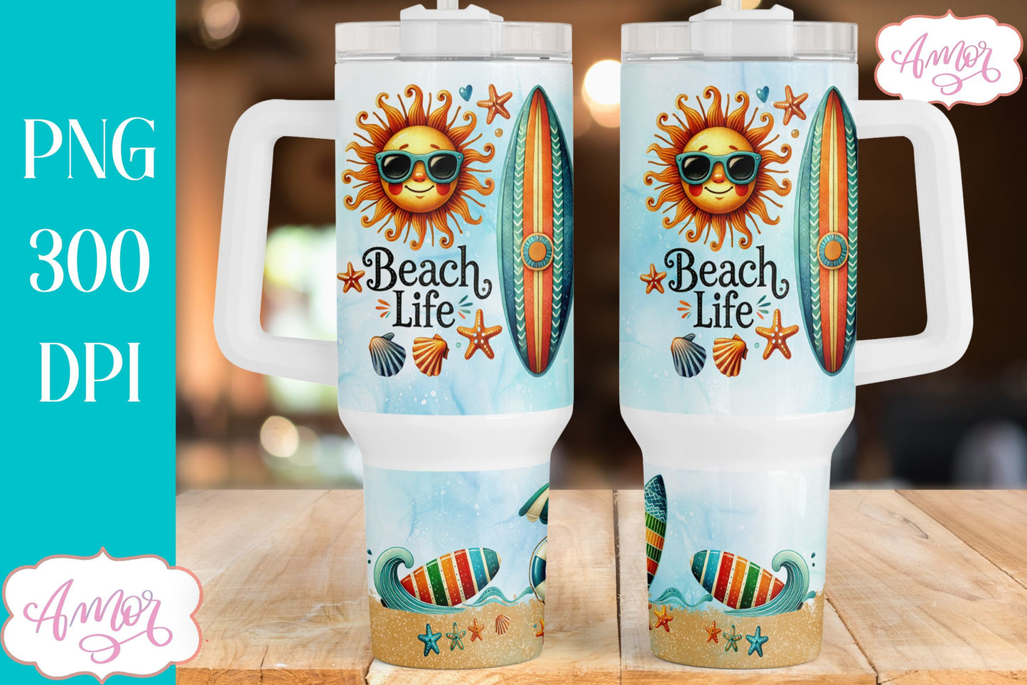 Beach life 40oz tumbler wrap PNG | Vacation tumbler design