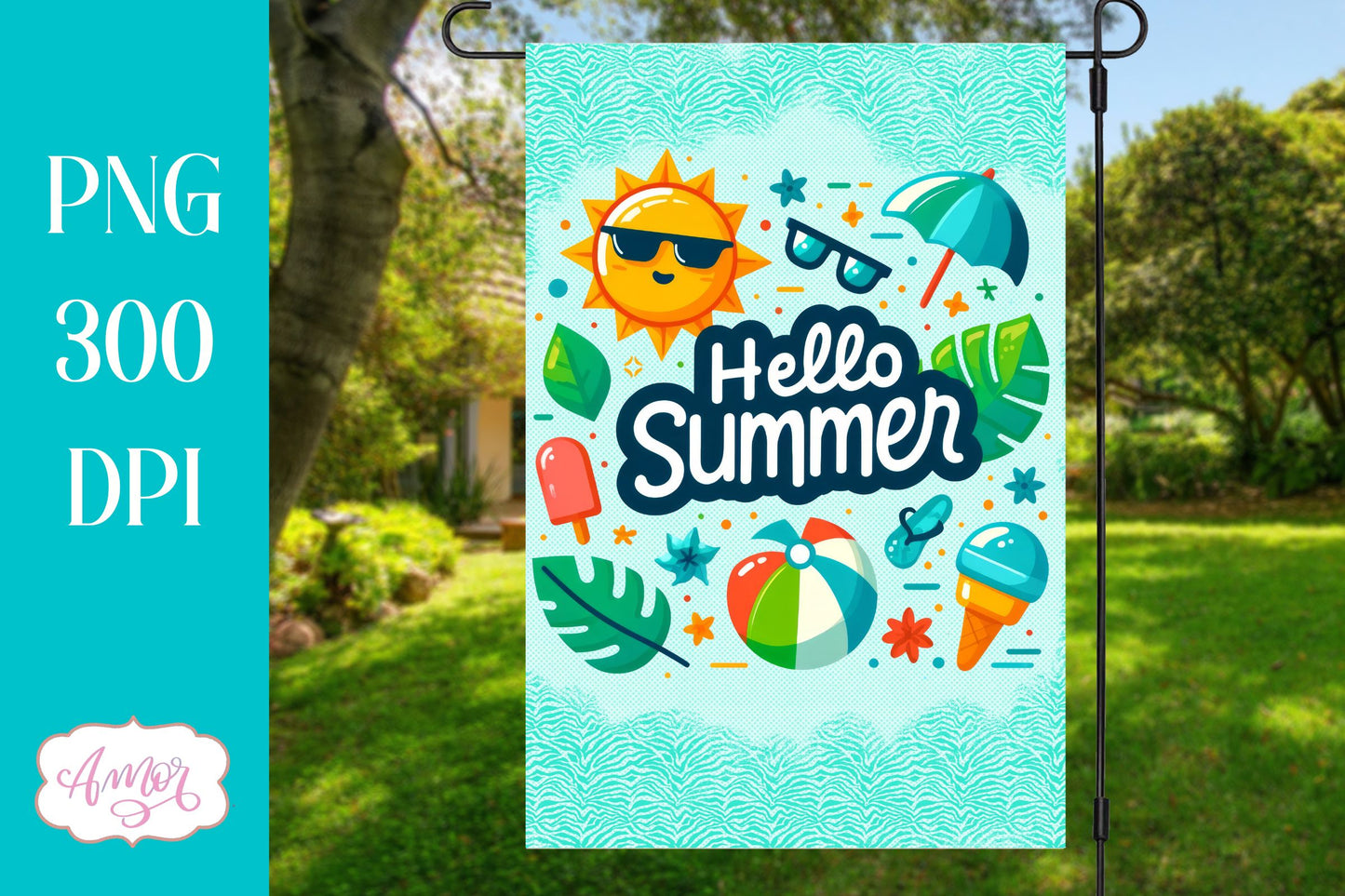 BUNDLE Summer Garden Flag Sublimation Designs PNG