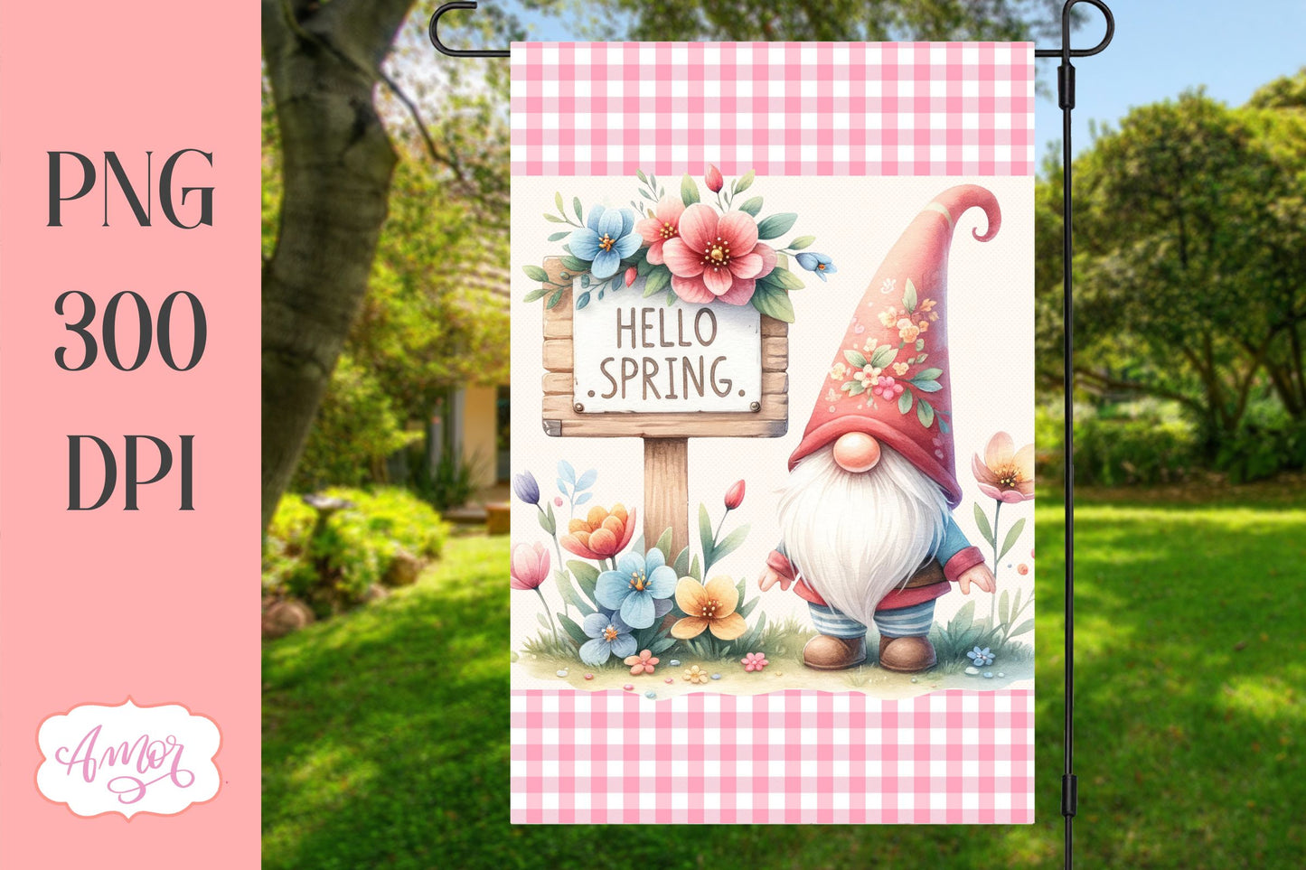 Spring Gnome Garden Flags Sublimation Designs