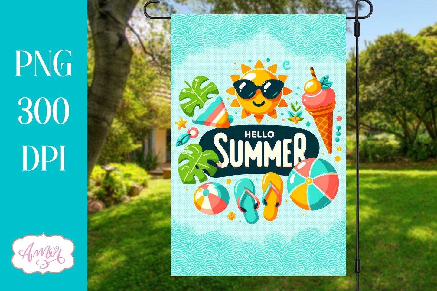 BUNDLE Summer Garden Flag Sublimation Designs PNG