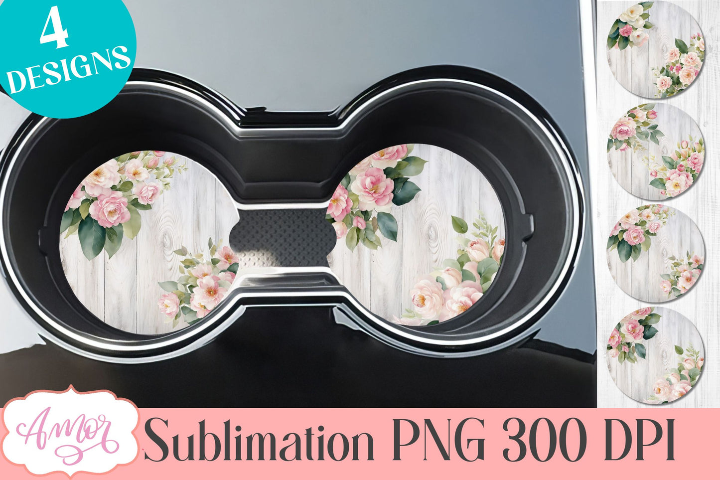 Watercolor floral designs for car coaster sublimation