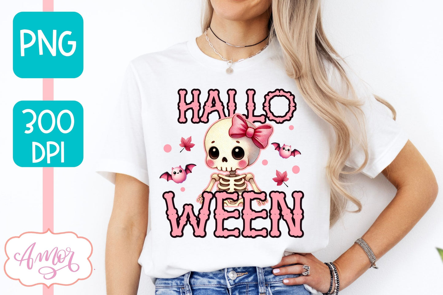 Pink Halloween sublimation PNG | Cute skeleton shirt PNG