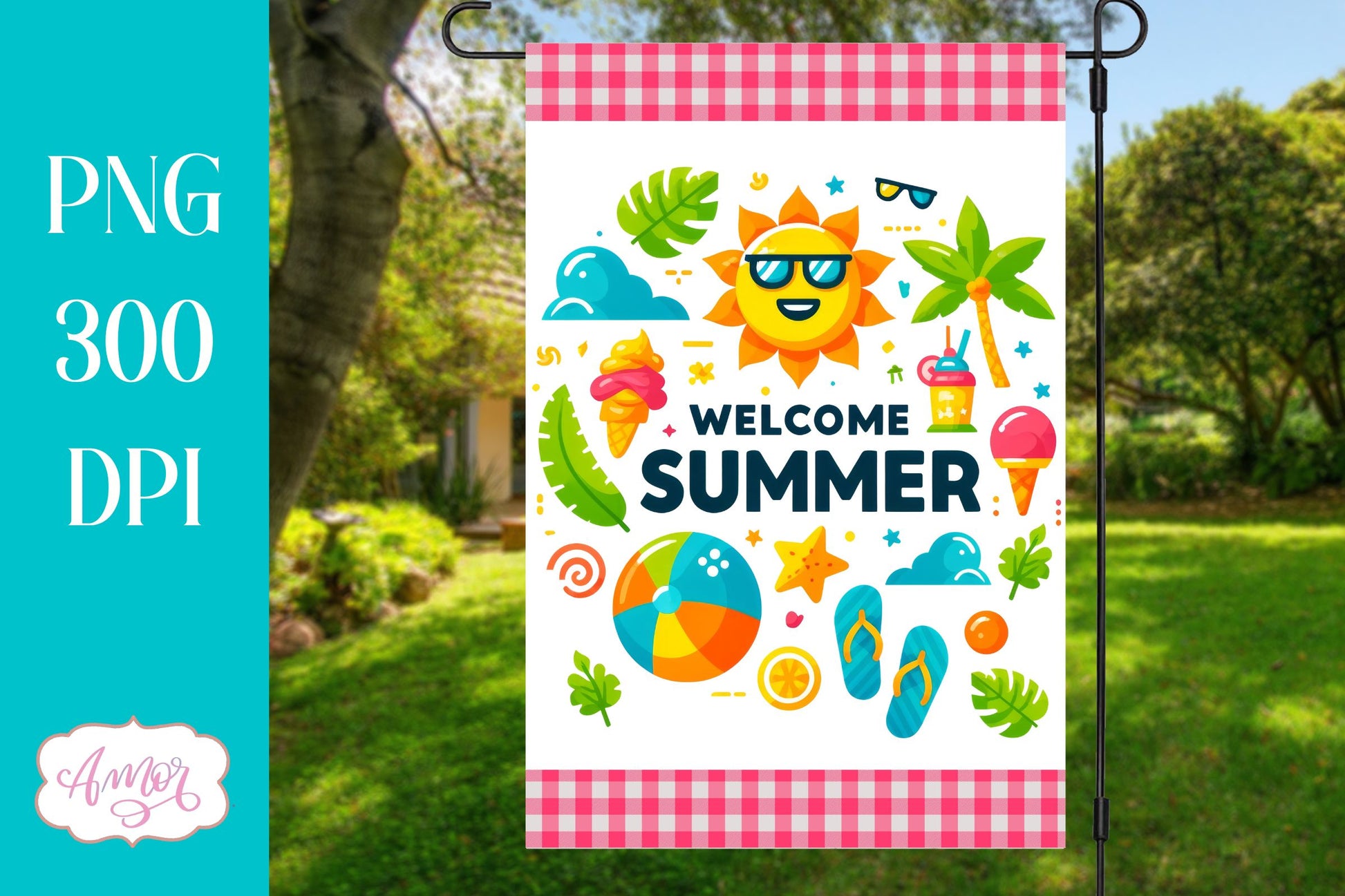 BUNDLE Summer Garden Flag Sublimation Designs PNG