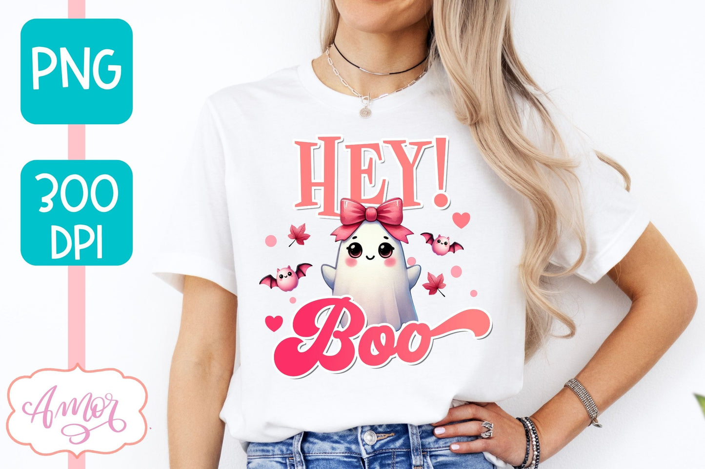 Pink Halloween sublimation PNG | Hey Boo! shirt PNG design