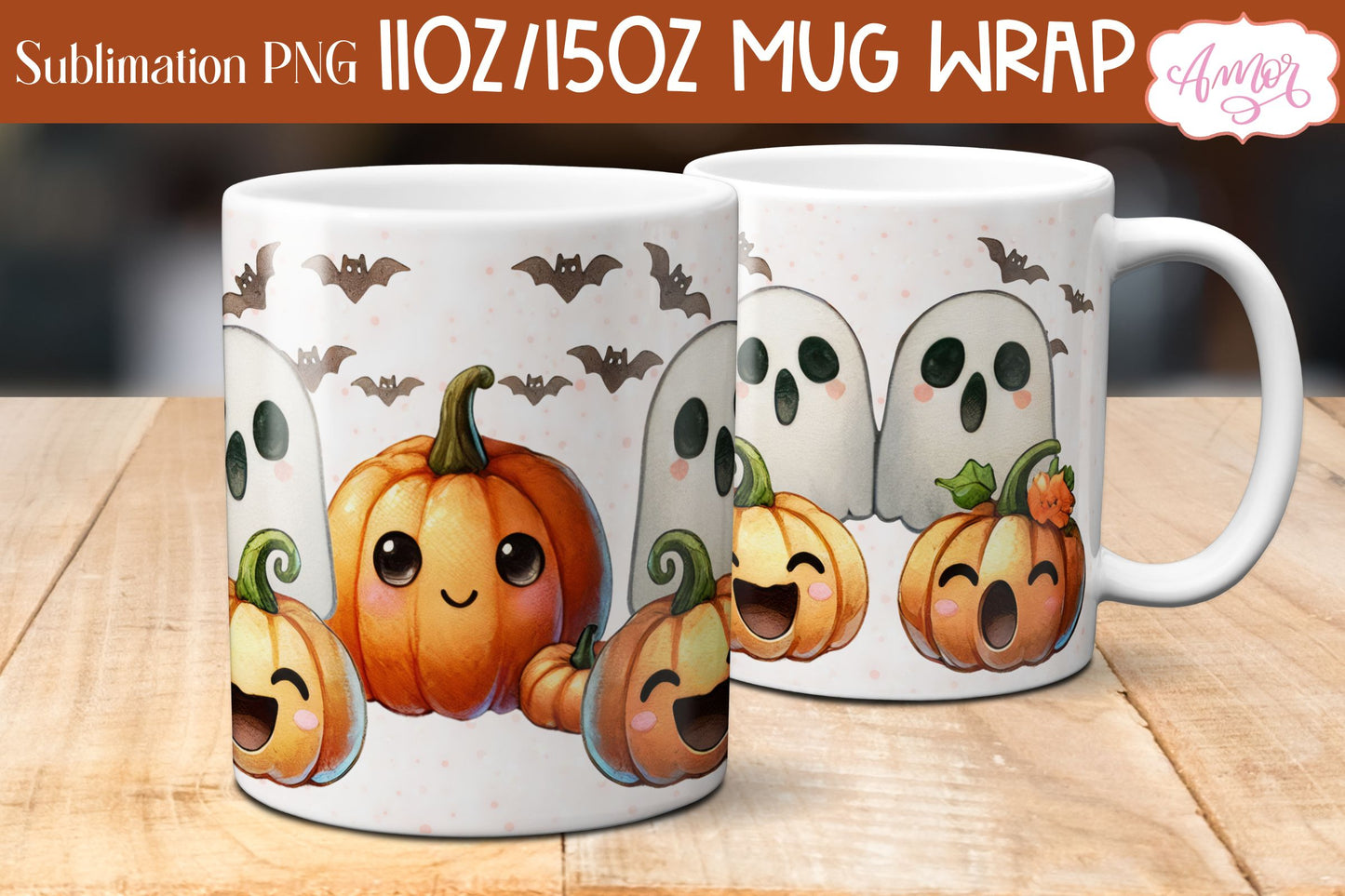 Cute fall mug wrap PNG for sublimation | Halloween mug png