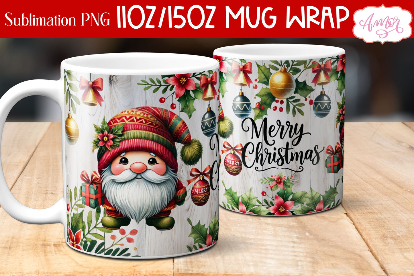 Merry Christmas mug wrap PNG Sublimation | 11oz and 15oz