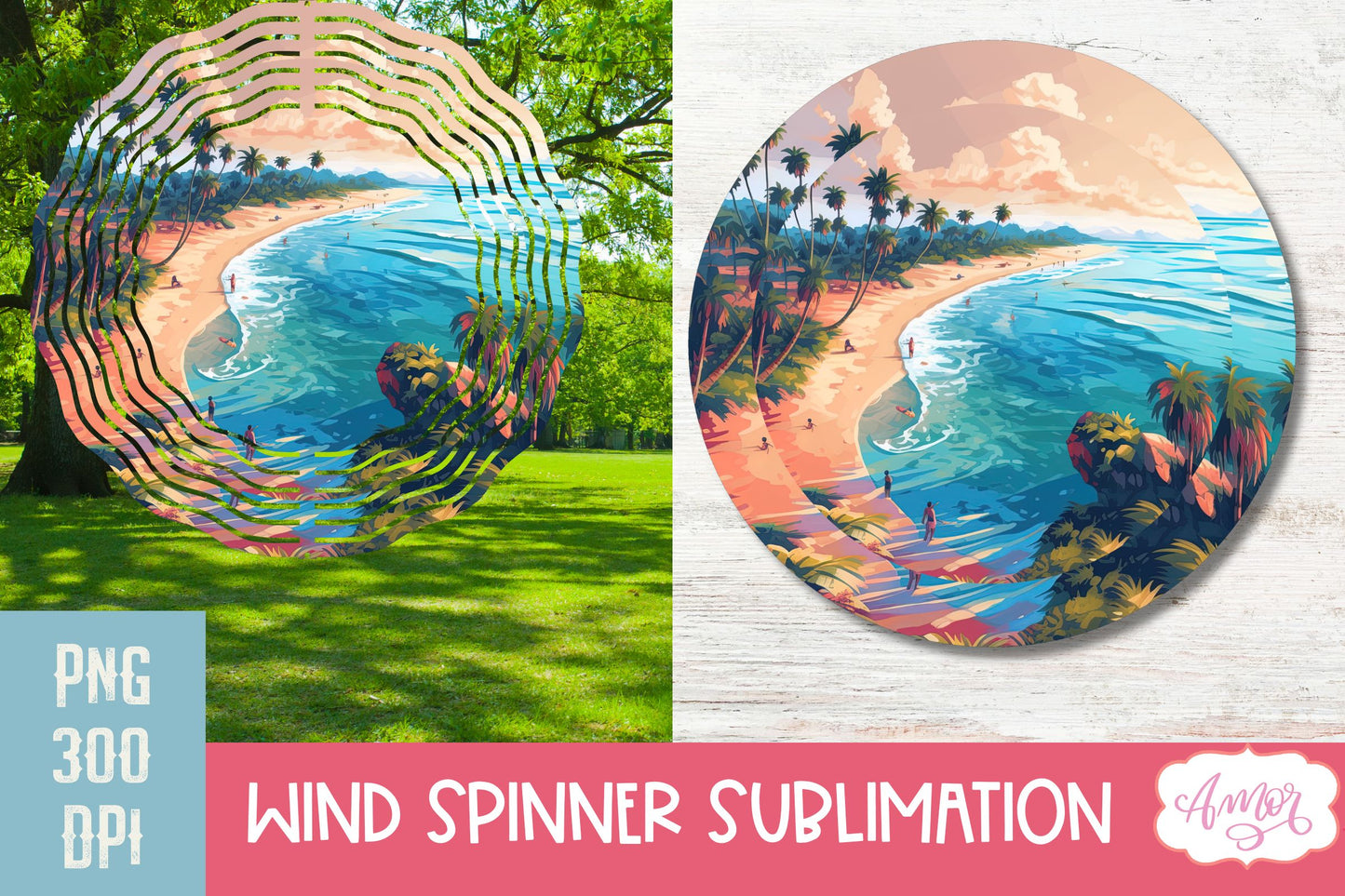 Summer beach landscape wind Spinner sublimation PNG BUNDLE