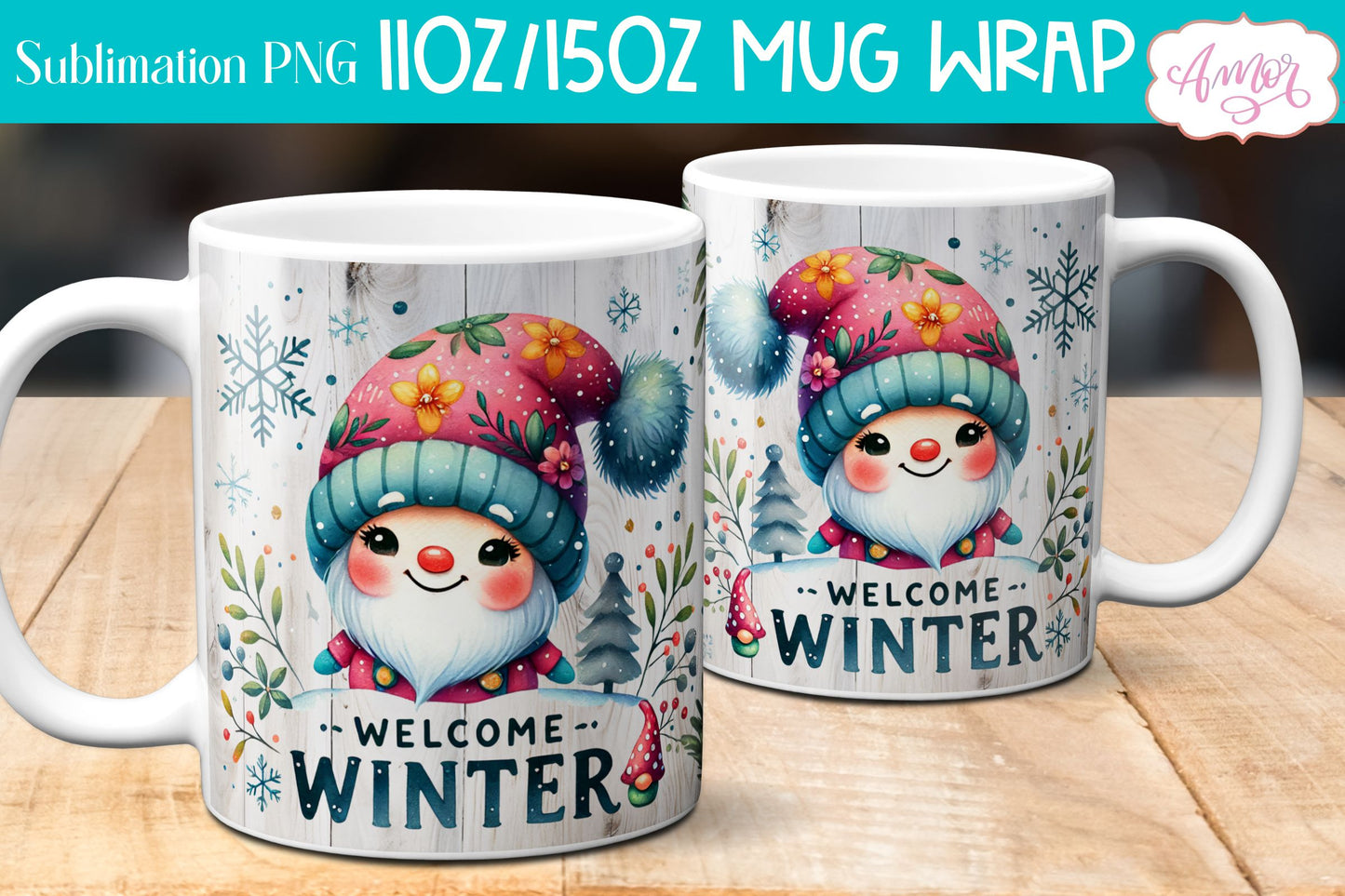 Welcome winter Mug Wrap PNG for Sublimation | cute gnome png