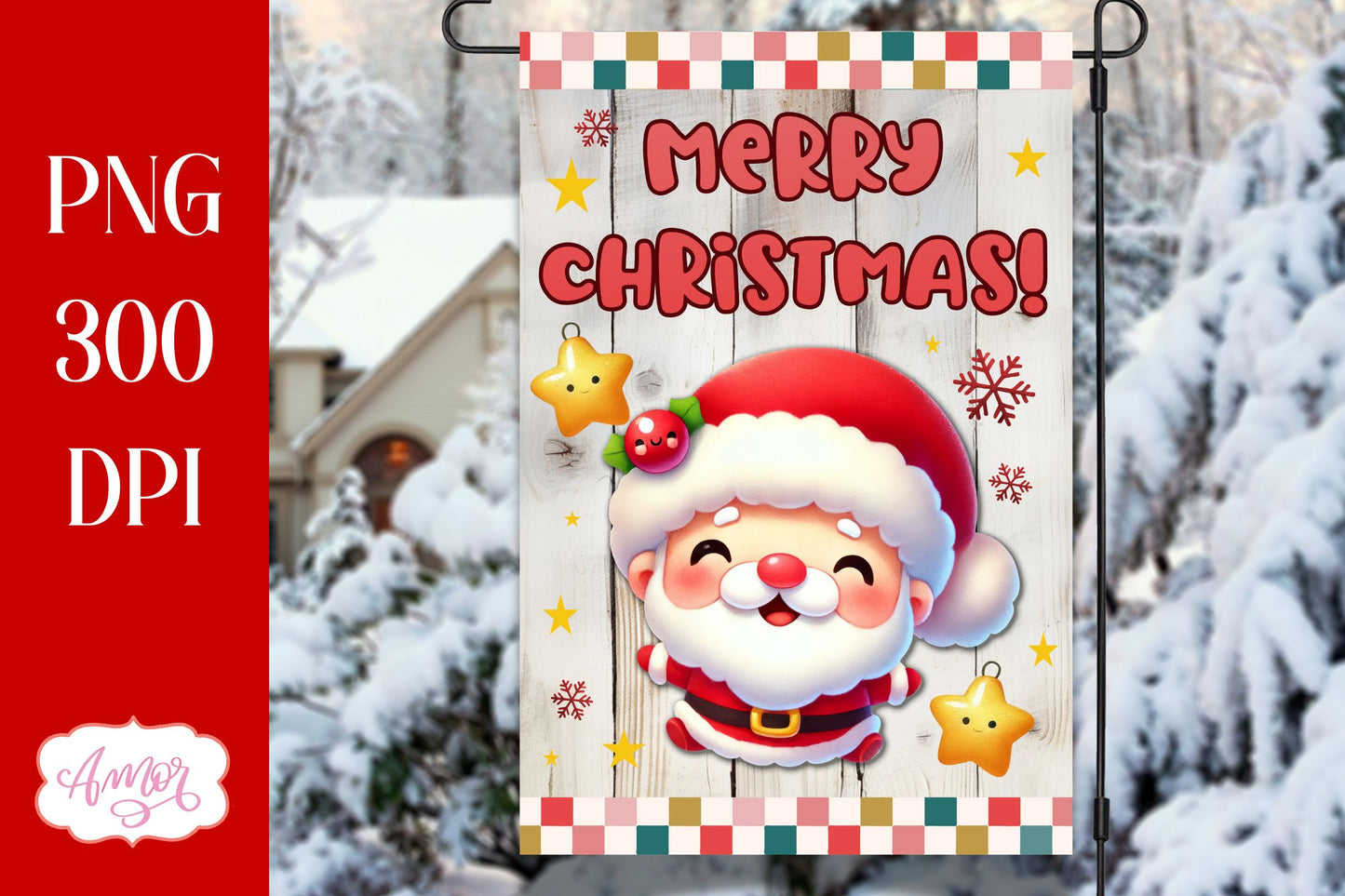 Merry Christmas Garden Flag PNG | Cute Santa Sublimation