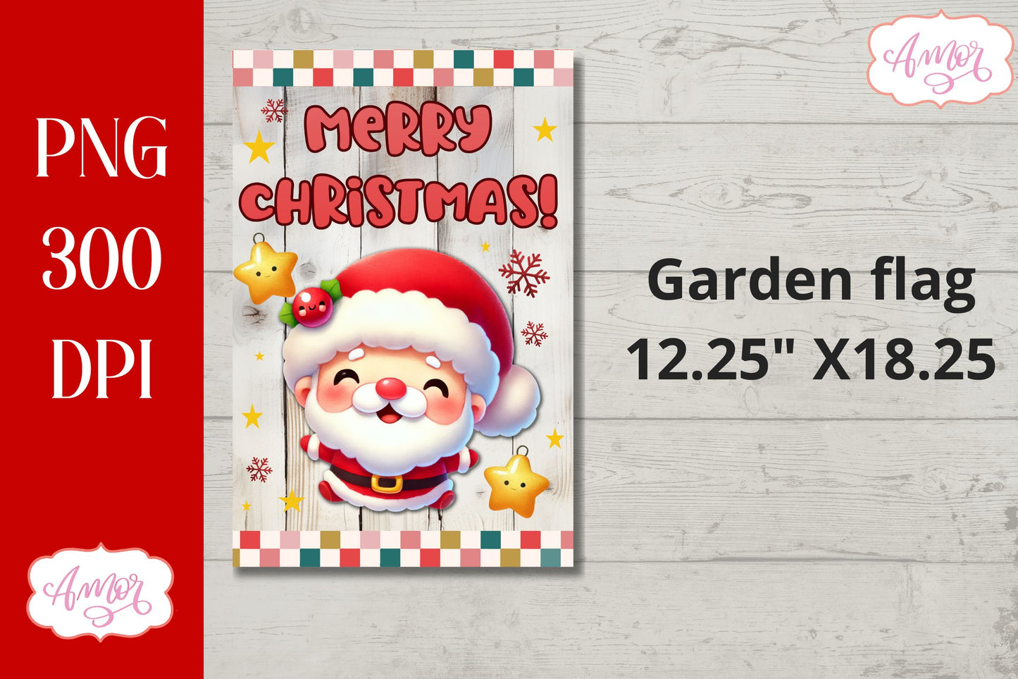 Merry Christmas Garden Flag PNG | Cute Santa Sublimation