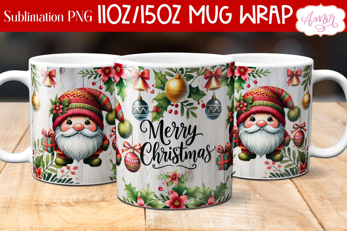 Merry Christmas mug wrap PNG Sublimation | 11oz and 15oz