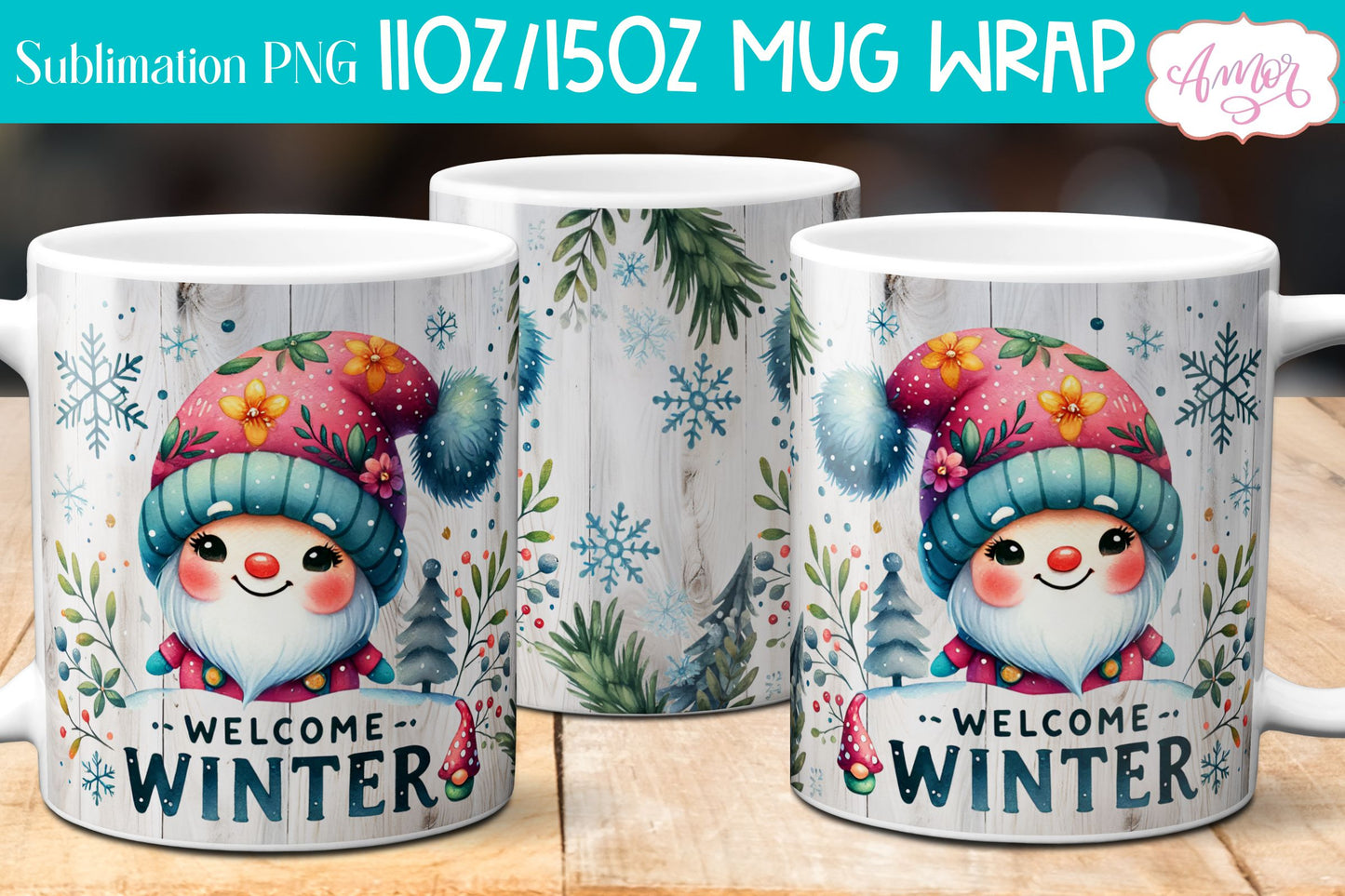 Welcome winter Mug Wrap PNG for Sublimation | cute gnome png