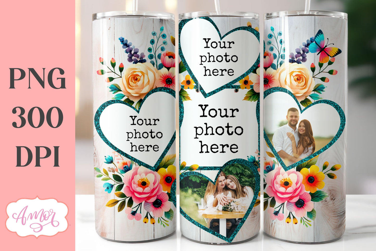 Floral photo tumbler wrap, Spring picture tumbler template