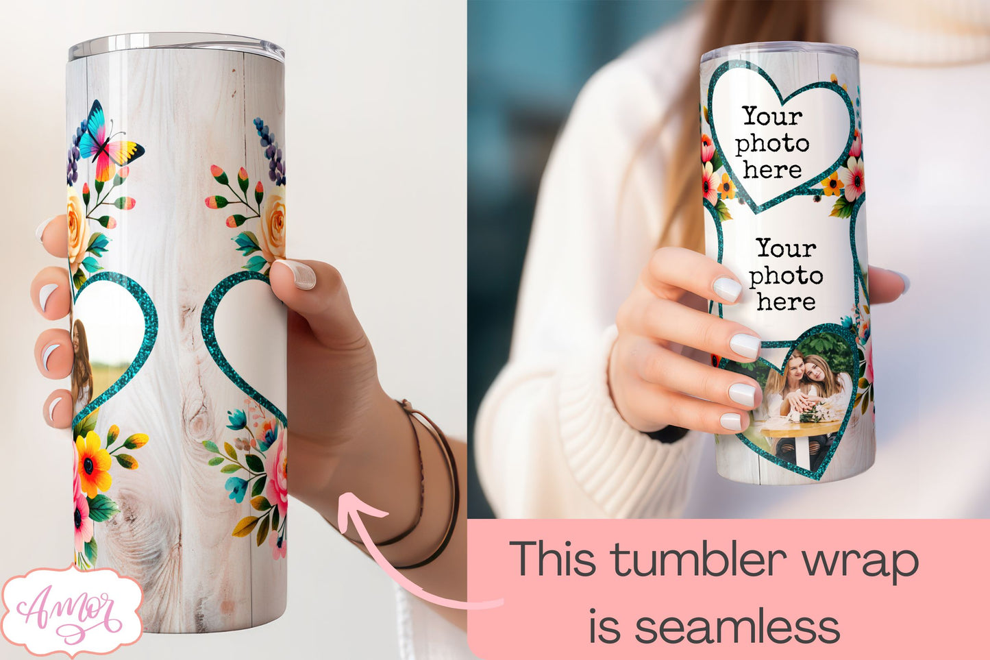 Floral photo tumbler wrap, Spring picture tumbler template