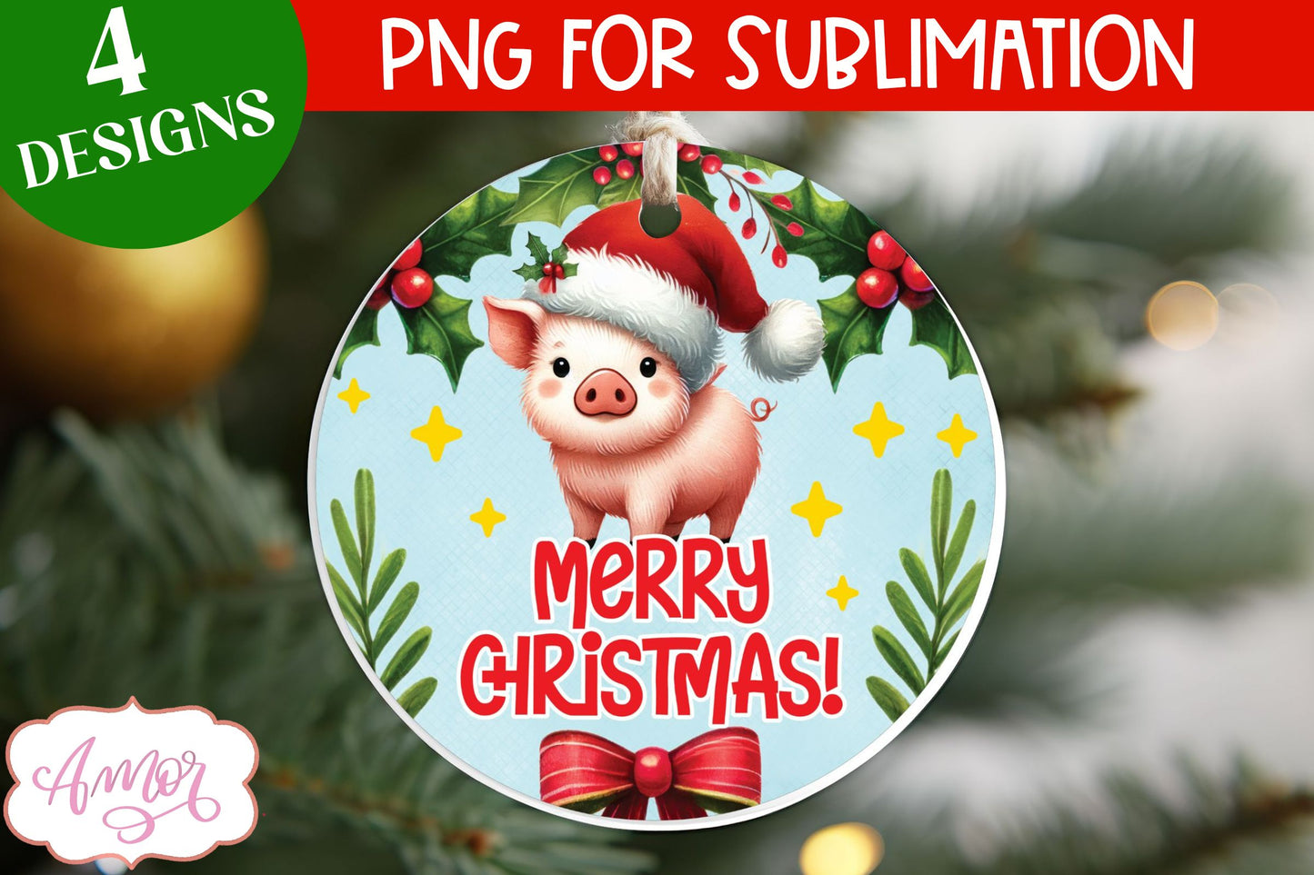 Cute Christmas farm animals ornament PNG sublimation