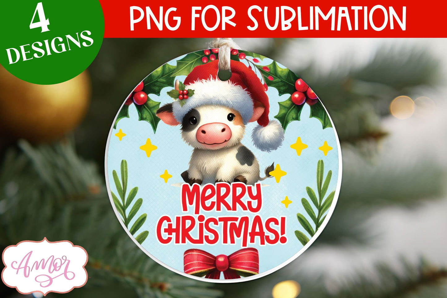 Cute Christmas farm animals ornament PNG sublimation