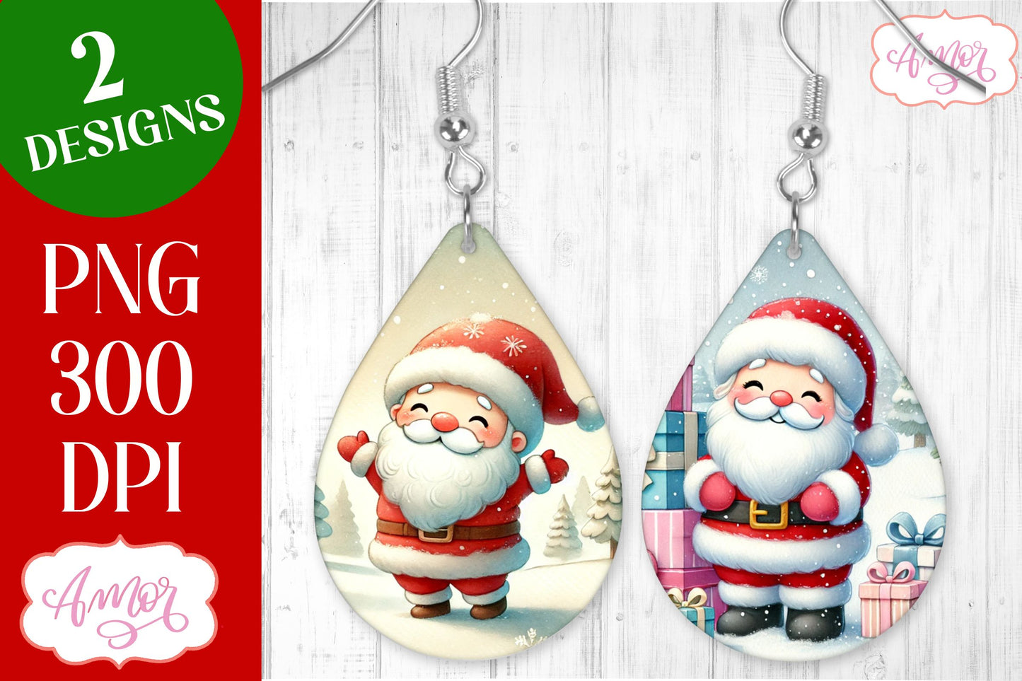 Christmas teardrop earring sublimation design | Santa earring