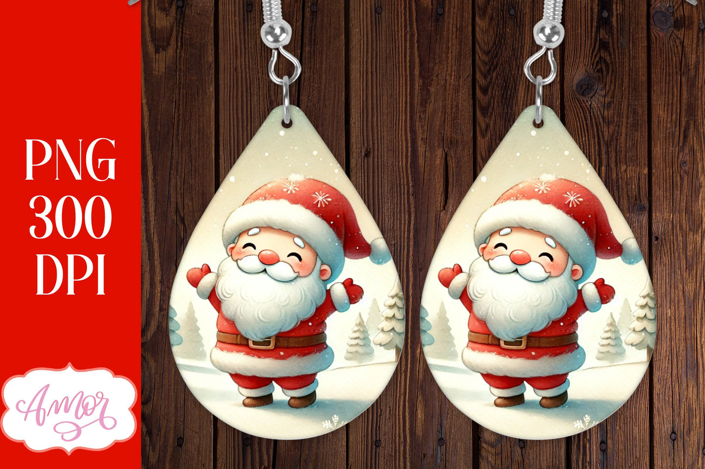 Christmas teardrop earring sublimation design | Santa earring