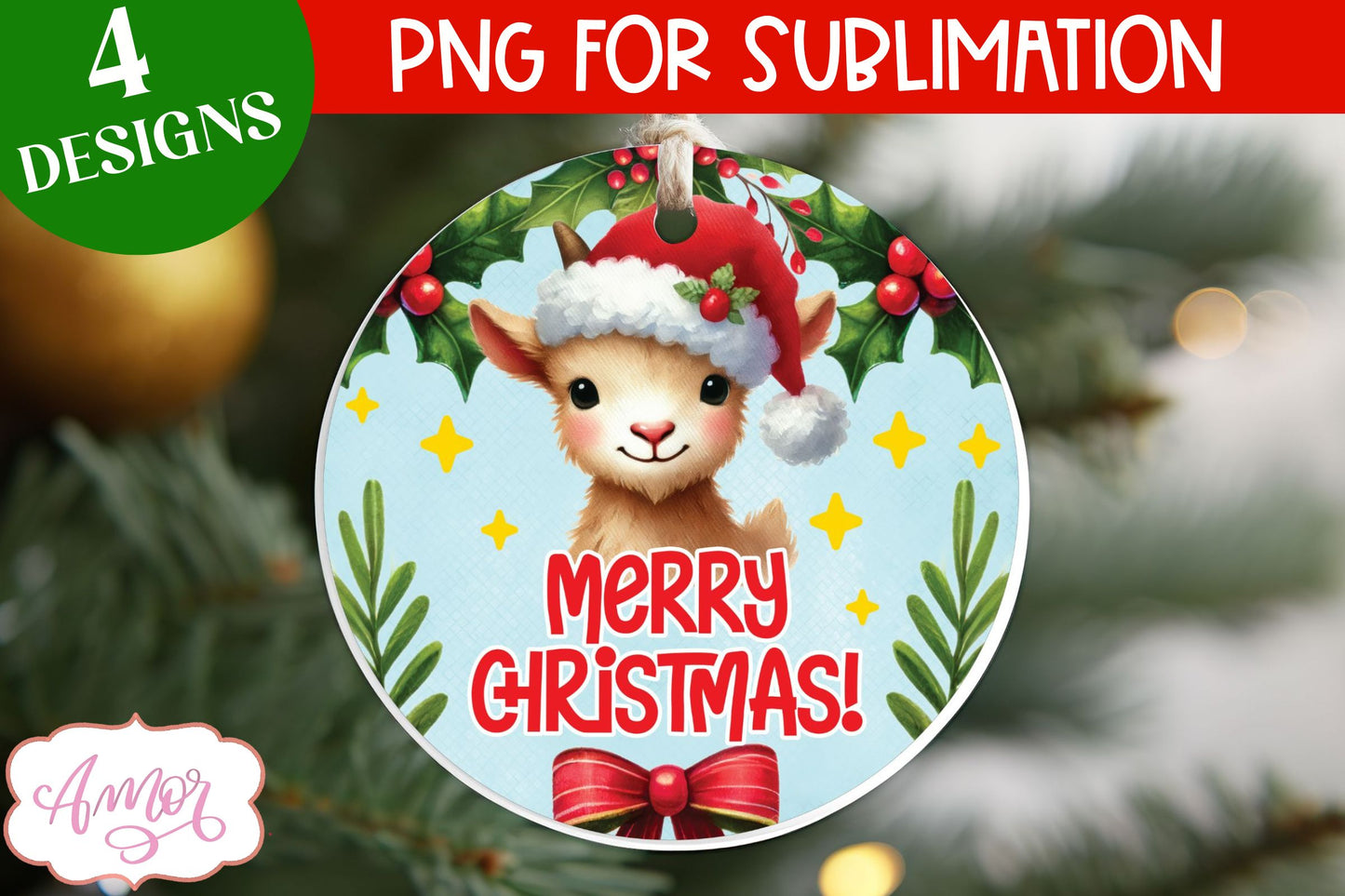 Cute Christmas farm animals ornament PNG sublimation