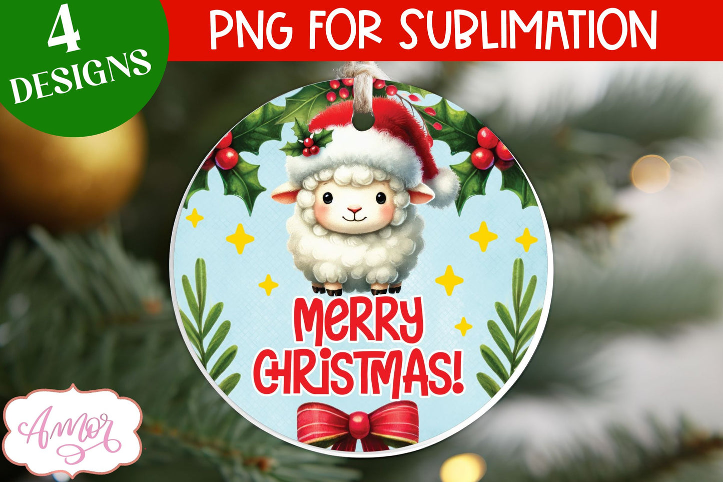 Cute Christmas farm animals ornament PNG sublimation