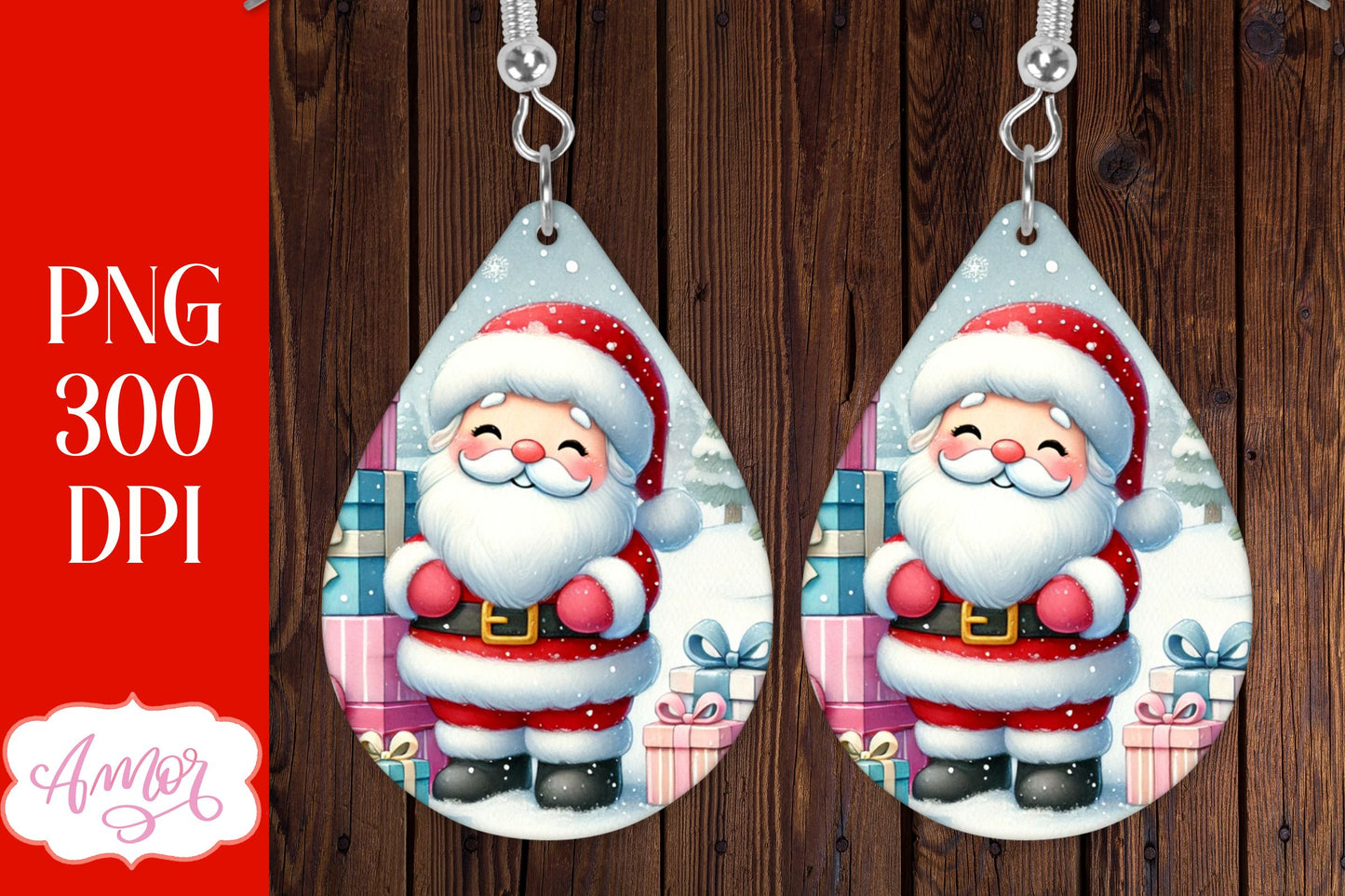 Christmas teardrop earring sublimation design | Santa earring