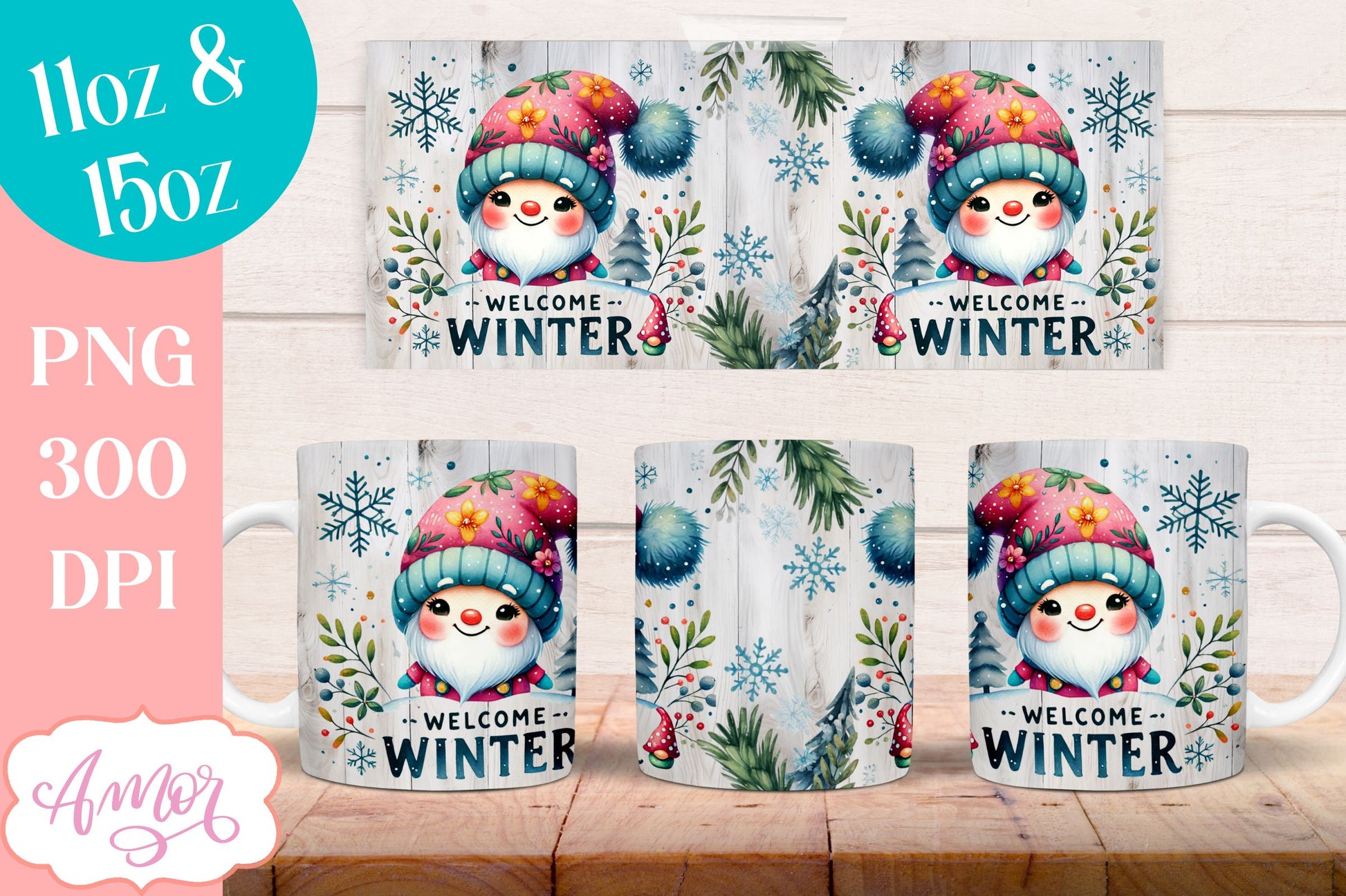 Welcome winter Mug Wrap PNG for Sublimation | cute gnome png