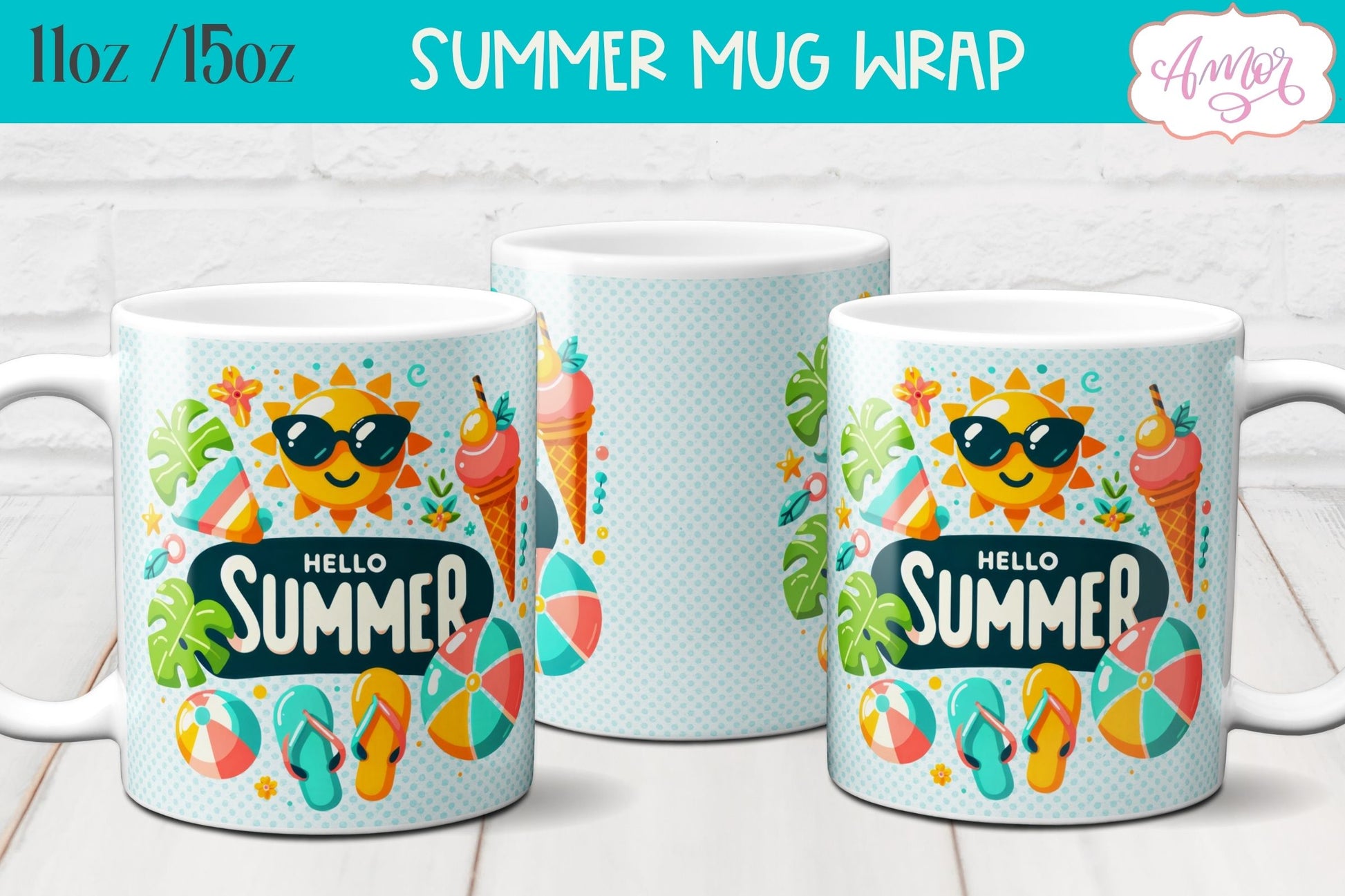 Summer Mug Wraps for Sublimation BUNDLE | Cute Holidays mug