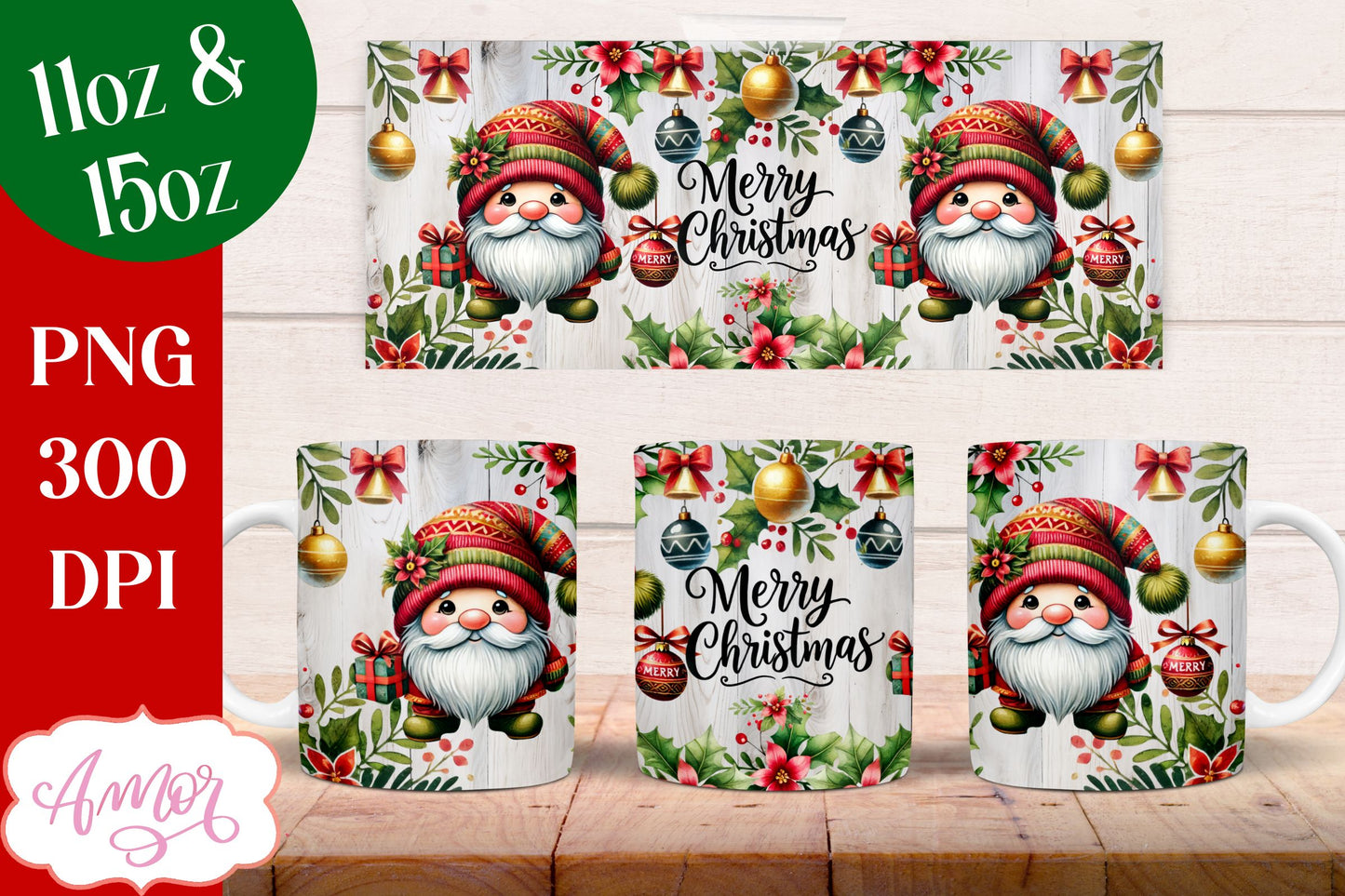 Merry Christmas mug wrap PNG Sublimation | 11oz and 15oz