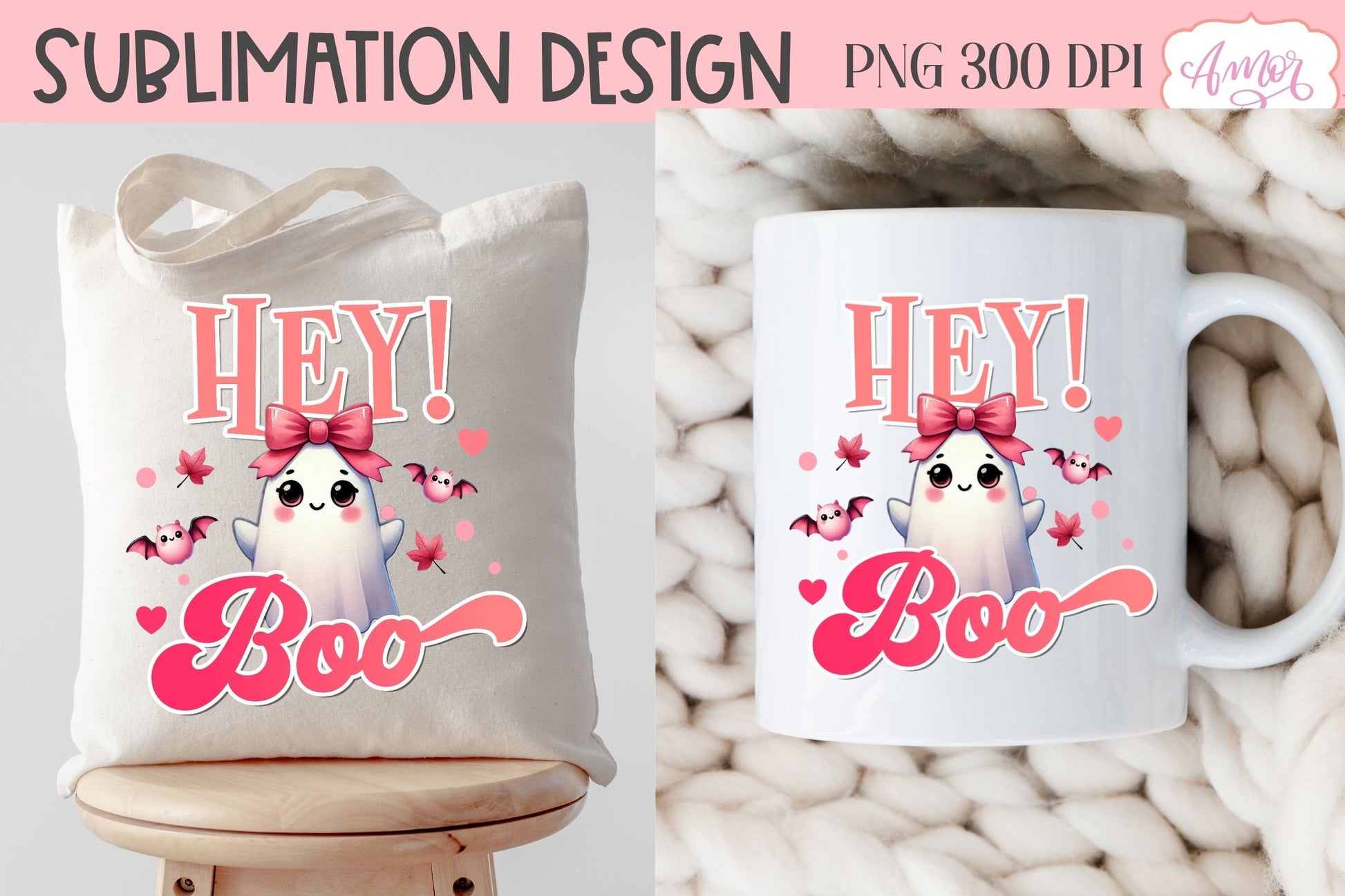 Pink Halloween sublimation PNG | Hey Boo! shirt PNG design