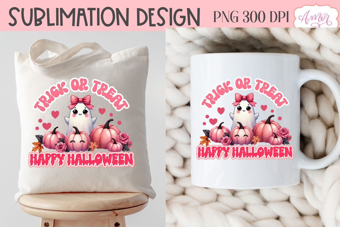 Trick or treat sublimation PNG | Pink Halloween PNG design