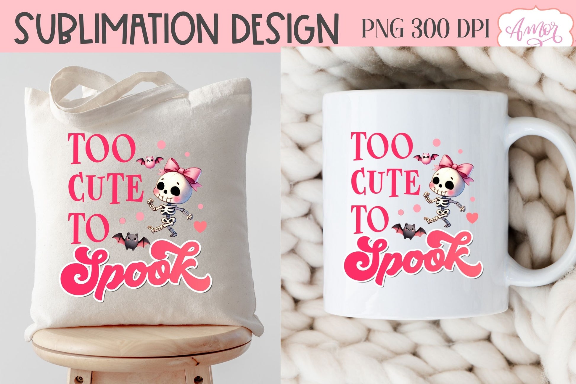 Too cute to spook PNG for sublimation | Pink Halloween PNG