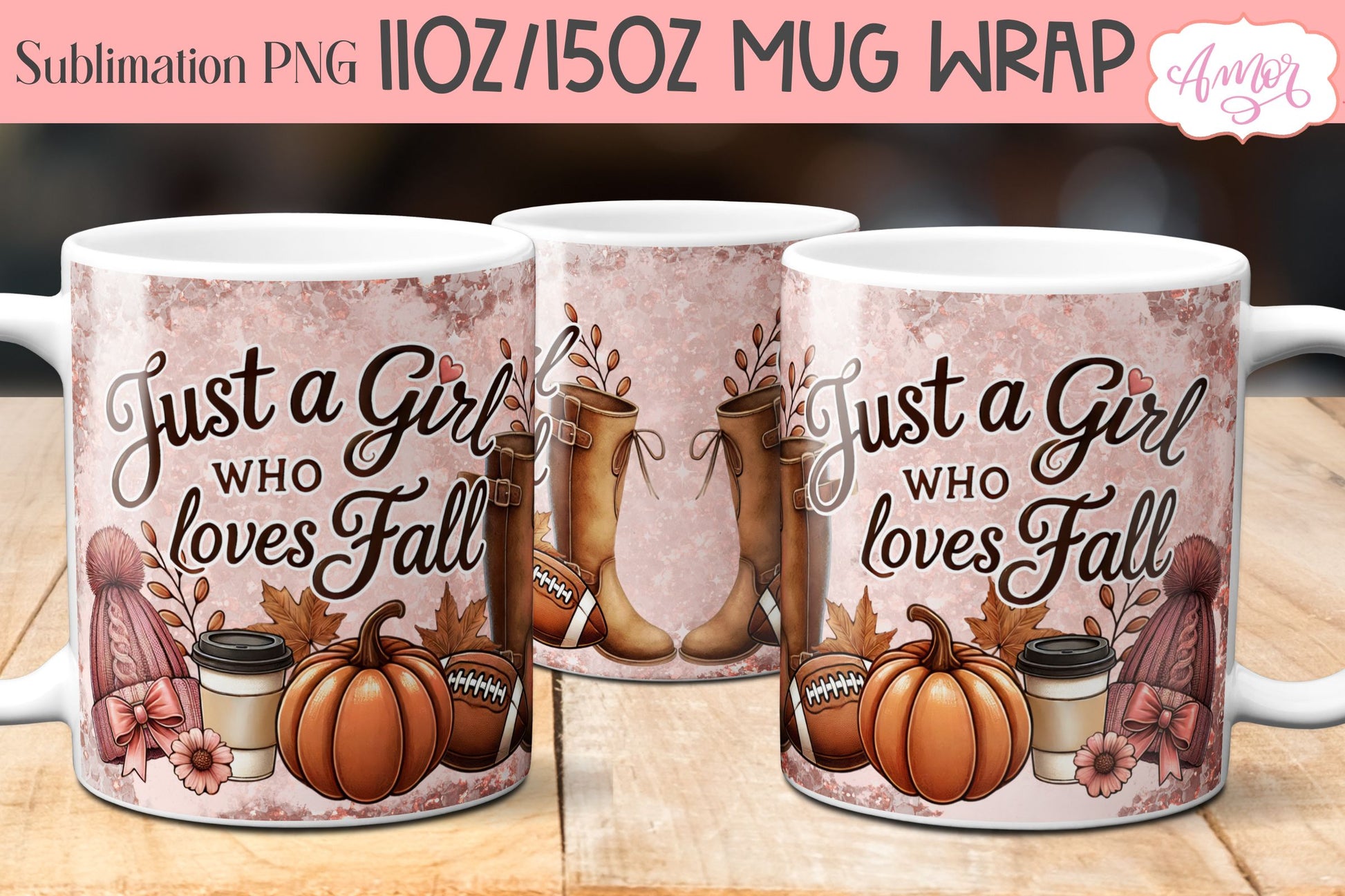 Just a girl who loves fall mug wrap sublimation PNG 11oz