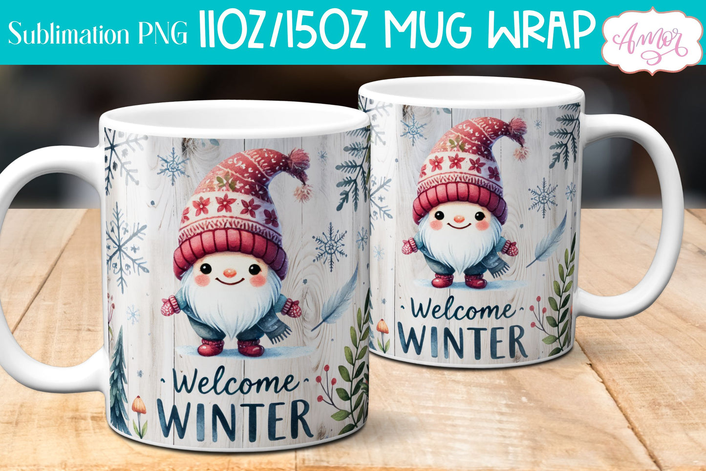 Welcome winter Mug Wrap PNG for Sublimation | cute gnome png