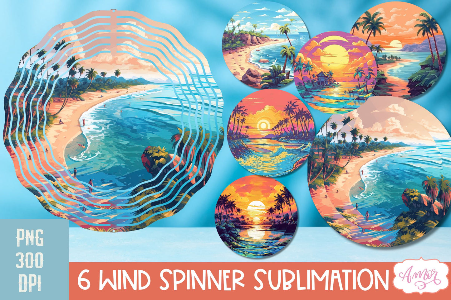 Summer beach landscape wind Spinner sublimation PNG BUNDLE