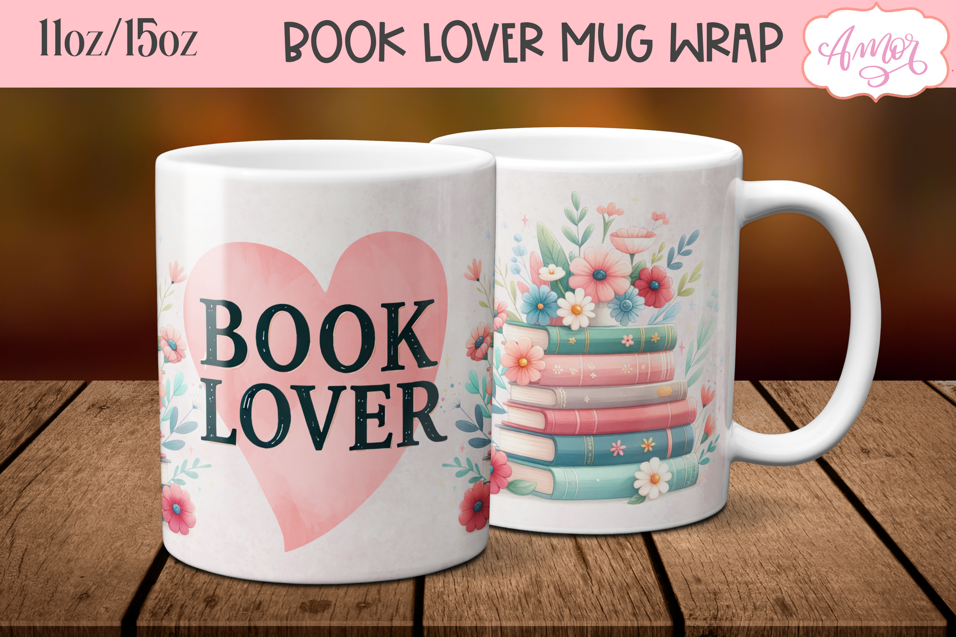 Book lover mug wrap sublimation PNG | Bookish mug template