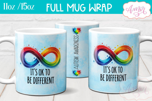 Autism awareness mug wrap | Its ok to be different mug PNG