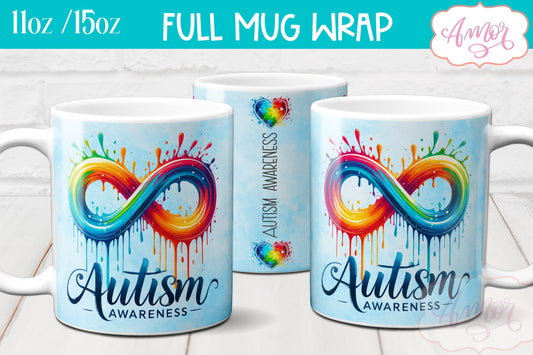 Autism awareness mug wrap sublimation PNG 11oz 15oz