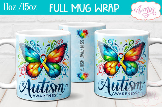 Autism awareness mug wrap sublimation PNG 11oz 15oz